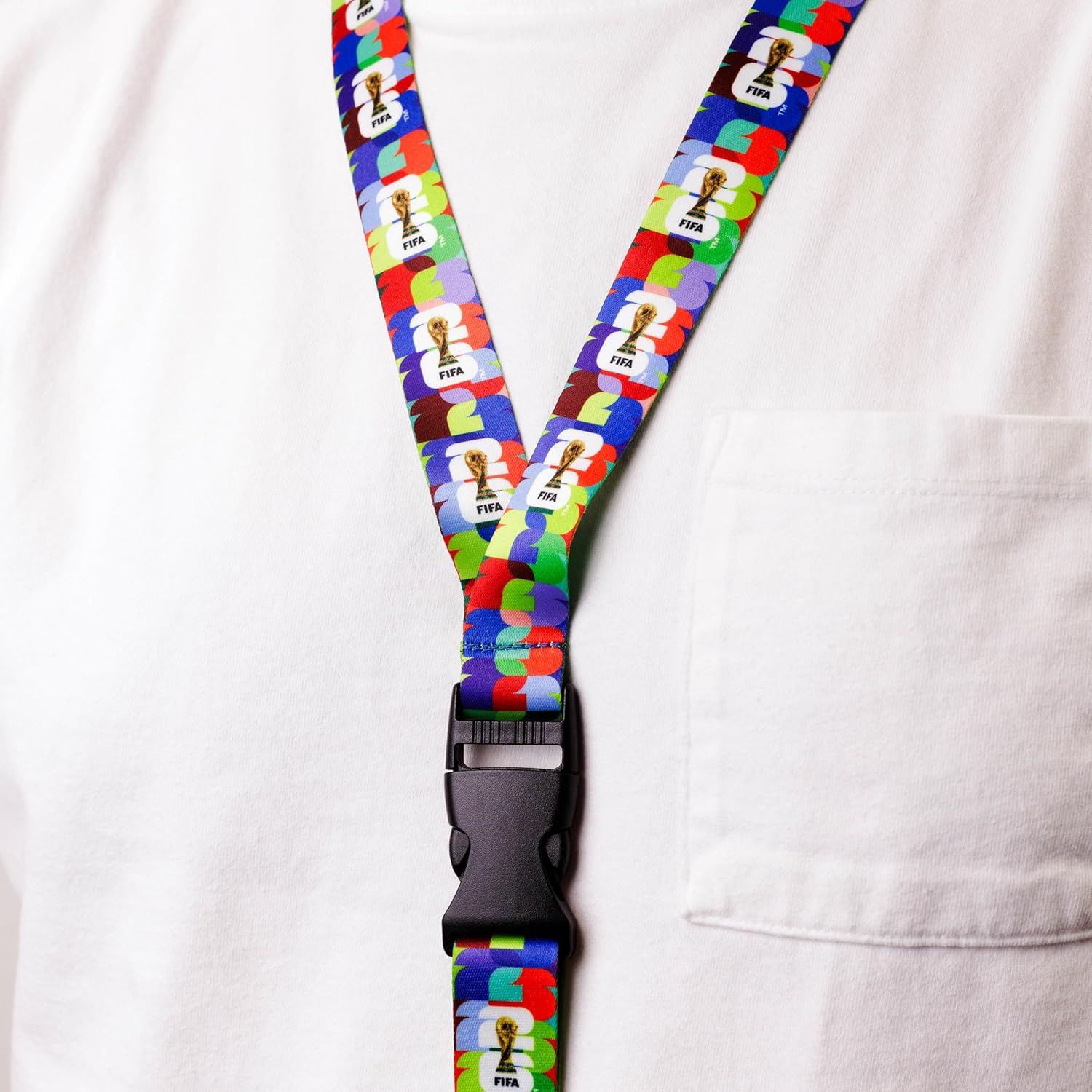 FIFA World Cup Colorful Repeating Logo 2.5cm Lanyard — Officially Licensed — lifestyle view