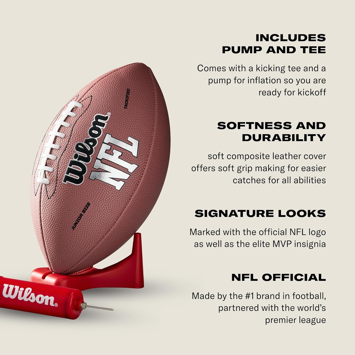 WILSON NFL Recreational Football (Junior Size) — Includes Pump & Tee — lifestyle view
