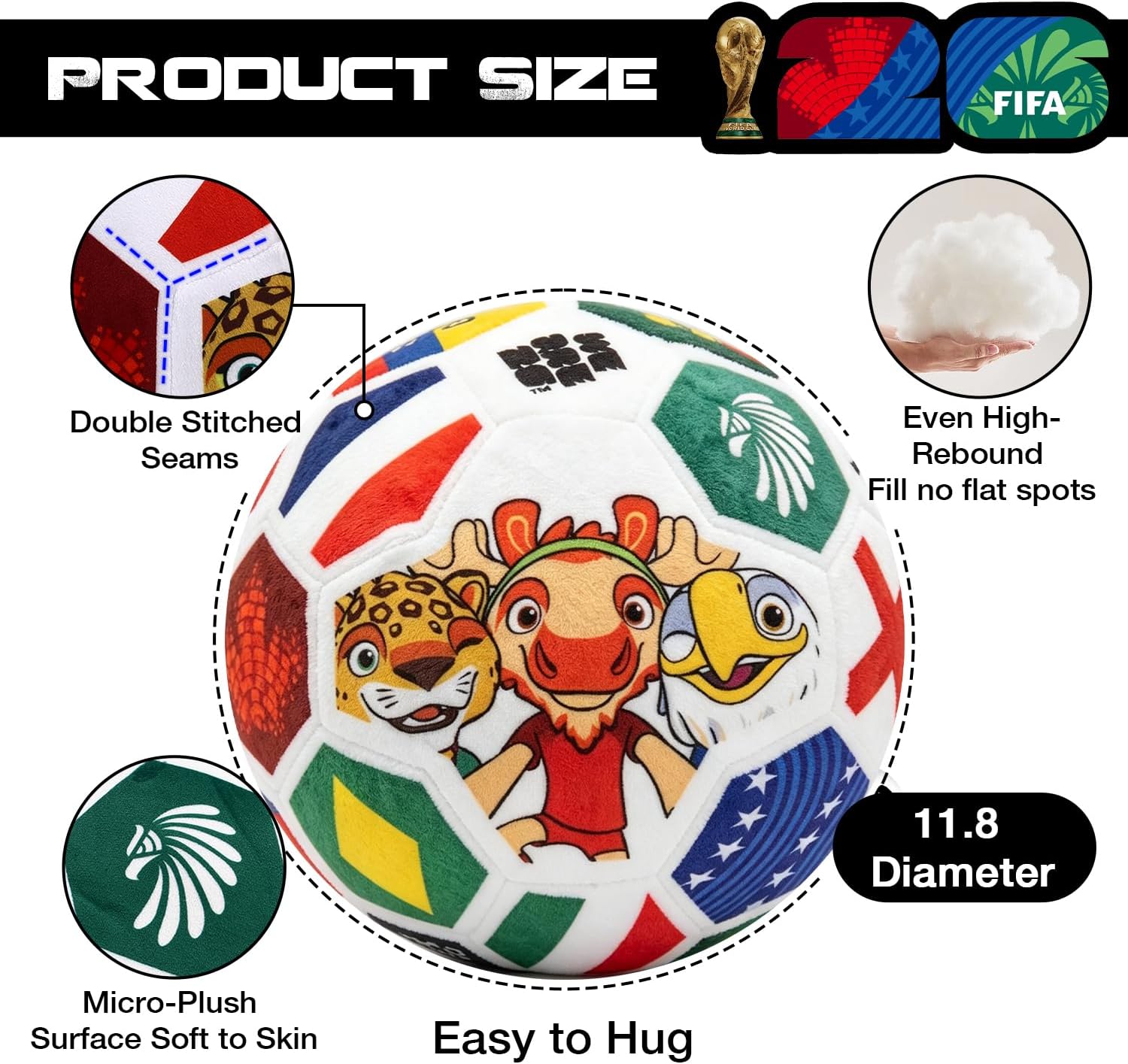 MESUCA FIFA World Cup 2026 Soccer Ball Plush for Kids — 11.8" Trophy Design Pillow — lifestyle view